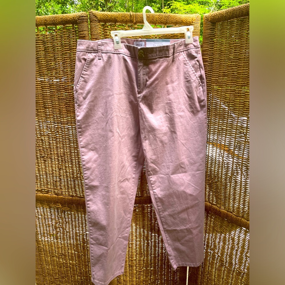 Liz Claiborne Pink Cotton Flat Front Straight Legs 5 Pockets Pants Sz 14 NWT